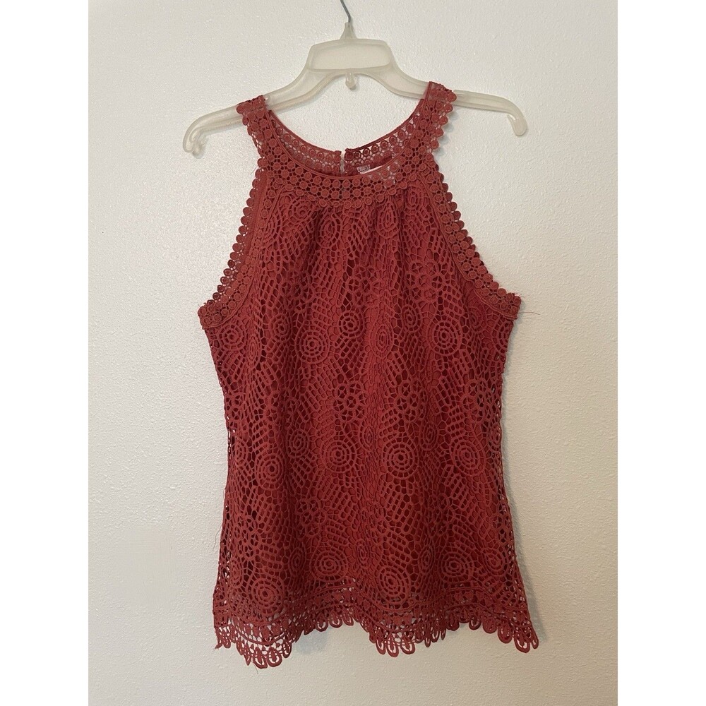 Adiva Orange Crochet Lace Sleeveless Top Medium